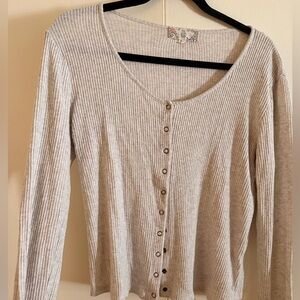 Women's Ribbed Button-Up Top - Cream